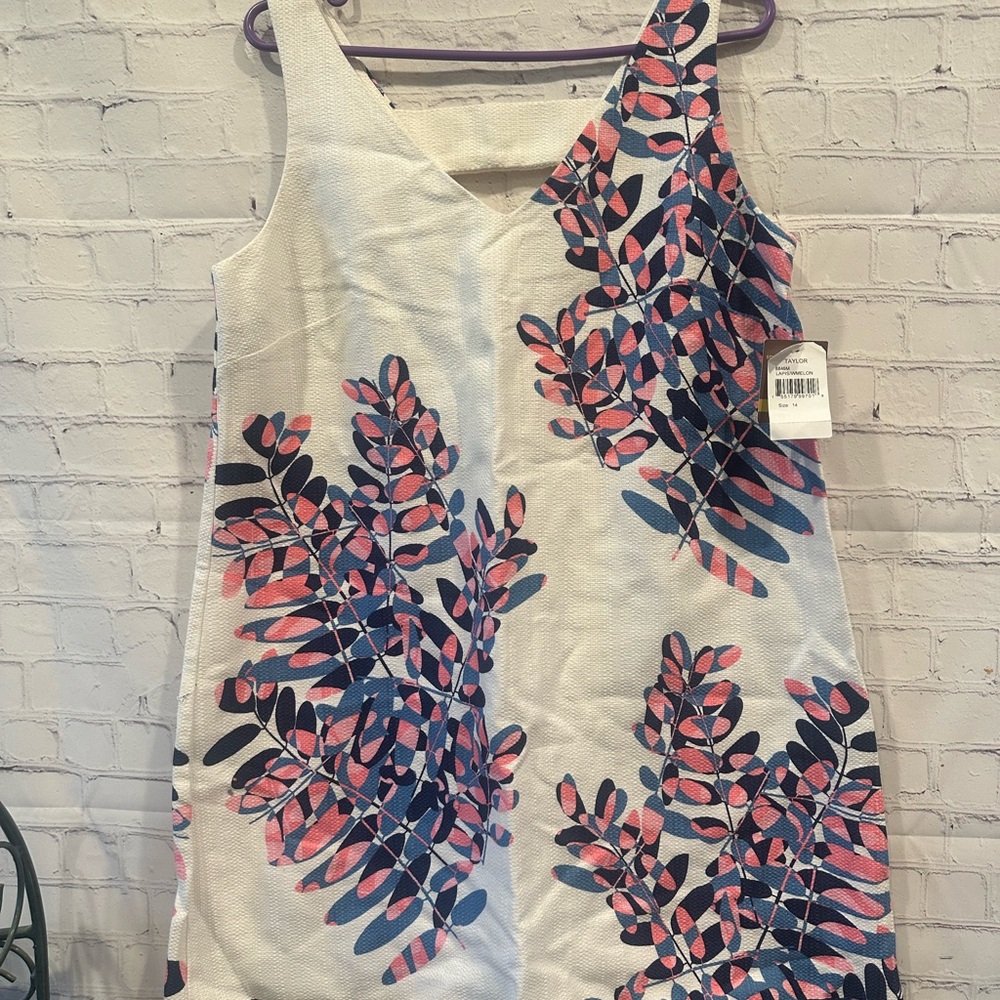 Taylor Blue and Pink Asymmetrical Ruffled Dress
